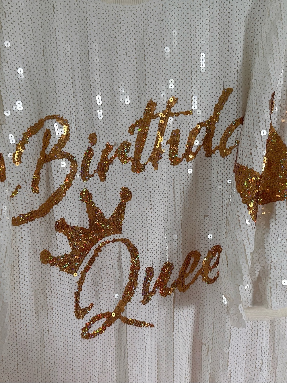 White "Birthday Queen" Sequin Party shirt dress - Picture 3 of 7